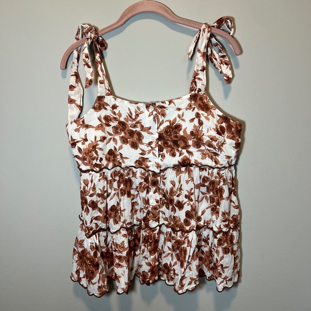 Mille Resort & Travel Brown Floral Tiered Babydoll Camisole Tank Top Cotton S
